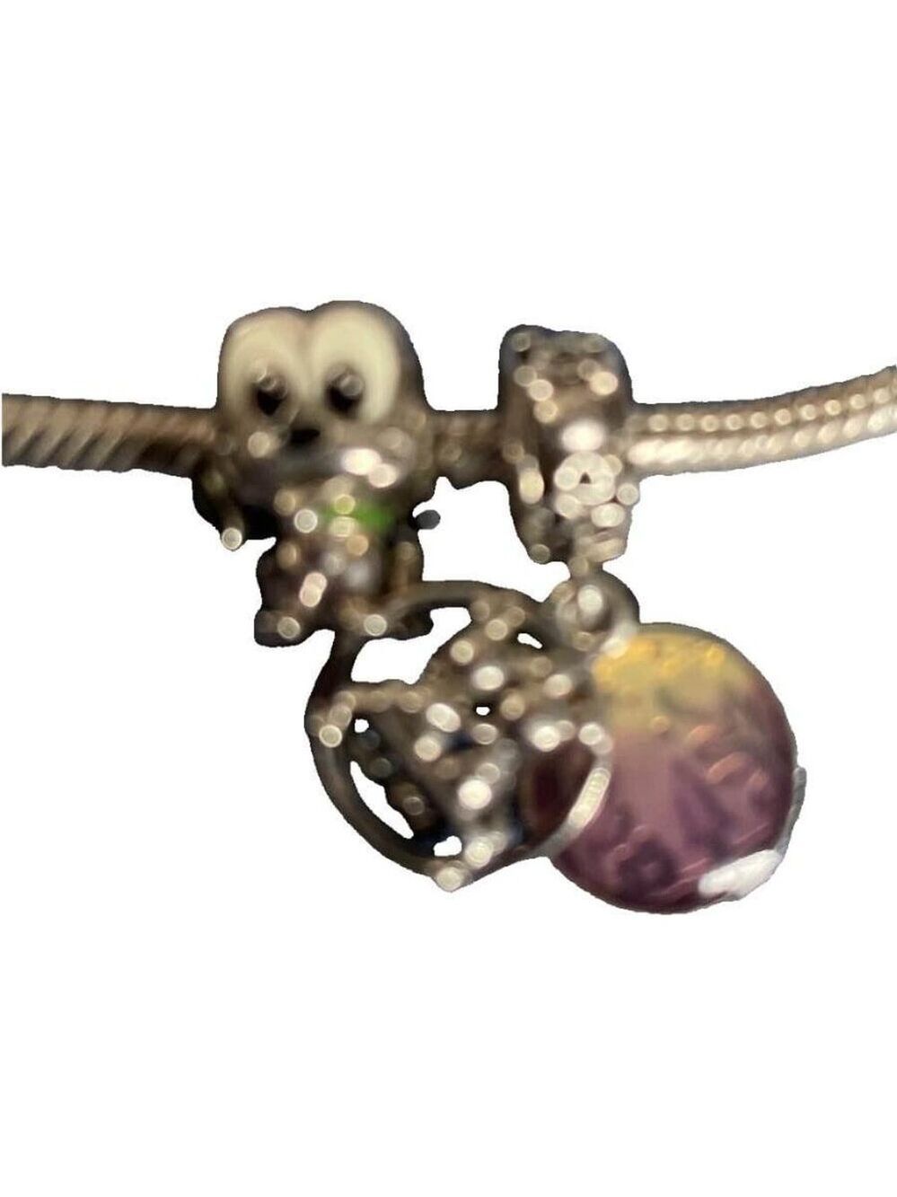 Pandora Happily Ever After Engraved Silver Charm W/Mickey & Minnie Dangle - Picture 2 of 2